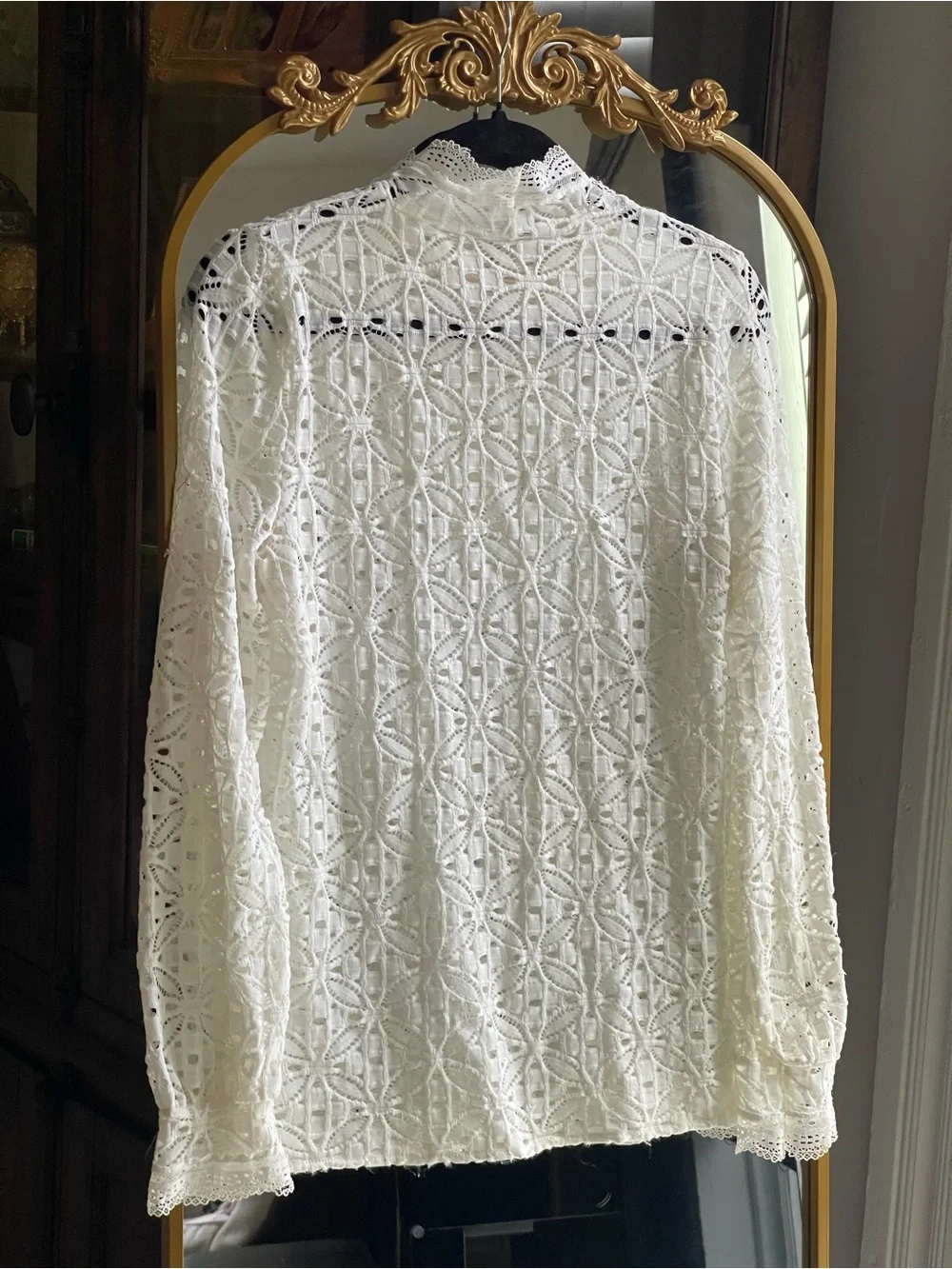 Free People Intimately White Lace Sheer High-Neck Long Sleeve Top